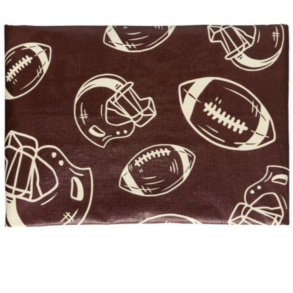 Kirkton House Footballs Helmets Brown Vinyl Tablecloth 52x70 Rectangle NEW